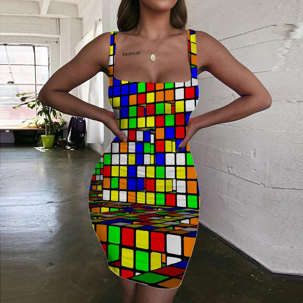 Geometric Dresses Women Psychedelic Halter Sleeveless Vortex Sundress Color Stereo 3d Print - KYKU