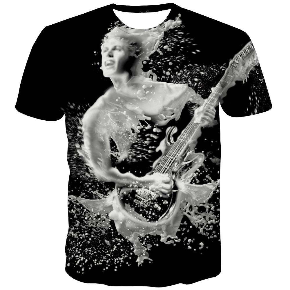 Guitar T-shirt Men Music Tshirts Cool Wooden Tshirts Casual Metal T shirts Funny