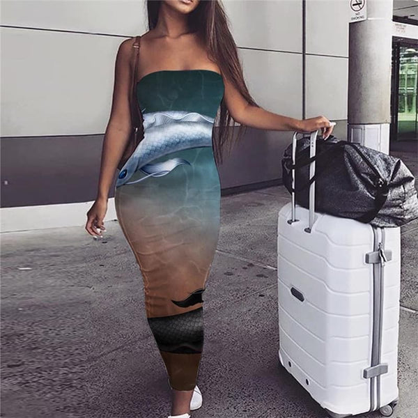 Fish Dress Women Black And White Ladies Dresses Ocean 3d Print Hip Hop Bodycon Dress
