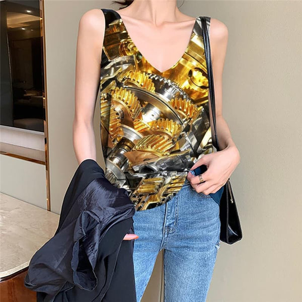 Metal Tank Top Women Engine Vest Printed Gear Anime Clothes Hip Hop Funny Top