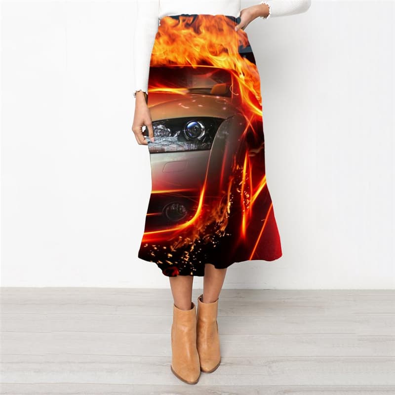 Flame Skirts Women Car School skirt Punk Rock Skirt Ladies Womens Clothing