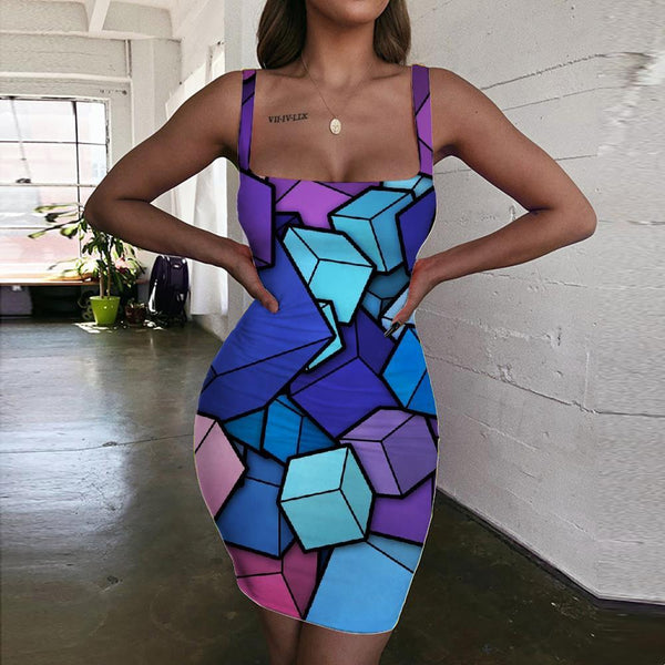 Geometric Dresses Women Psychedelic Ladies Dresses Vortex Vestido Sexy Square 3d Print - KYKU