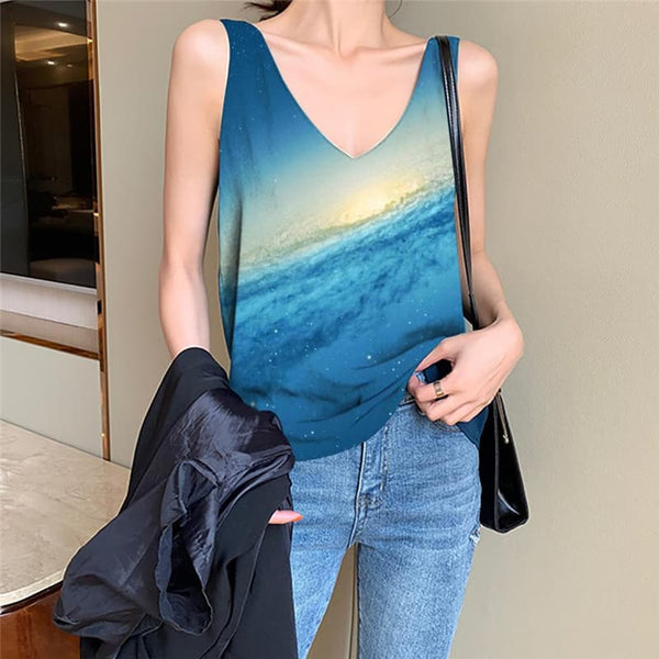 Galaxy Tank-Top women Space Vest Printed Universe Vest Print Blue Sleeveless 3d