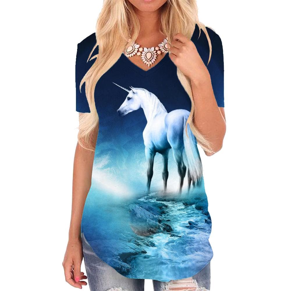 Unicorn T-shirt women Moon V-neck Tshirt Animal Shirt Print Harajuku T-shirts 3d