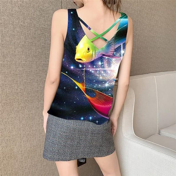 
Fish Tank-Top women Space Galaxy Funny Top Colorful Anime Clothes Nebula Vest Print Animal Tank Tops Casual
                
