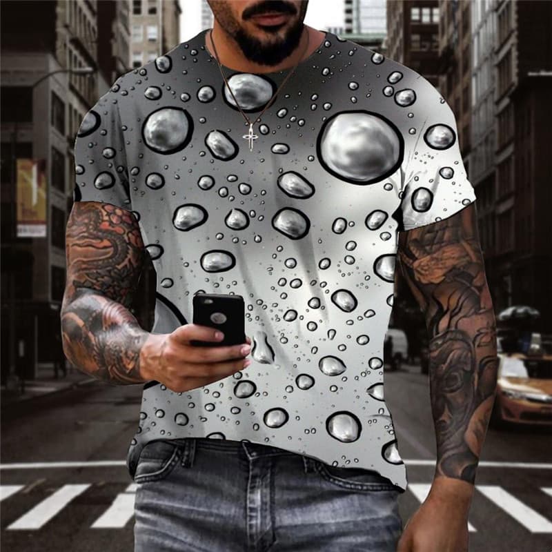 Raindrop T-shirt Men Retro Funny T shirts Gray Tshirt Printed Art Anime Clothes