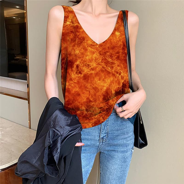Flame Tank-Top women Red Funny Top Novel Tank Tops Casual Womens Clothing