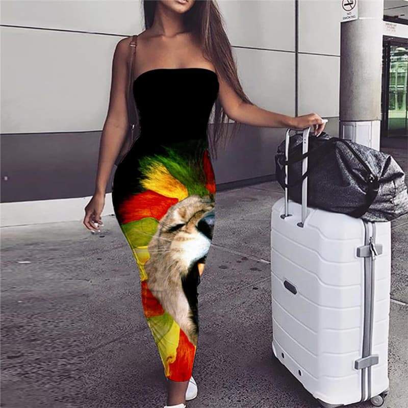 Lion Dress Women Animal sleeveless Anime Party Hilarious Ladies Dresses Harajuku Bodycon Dress - KYKU