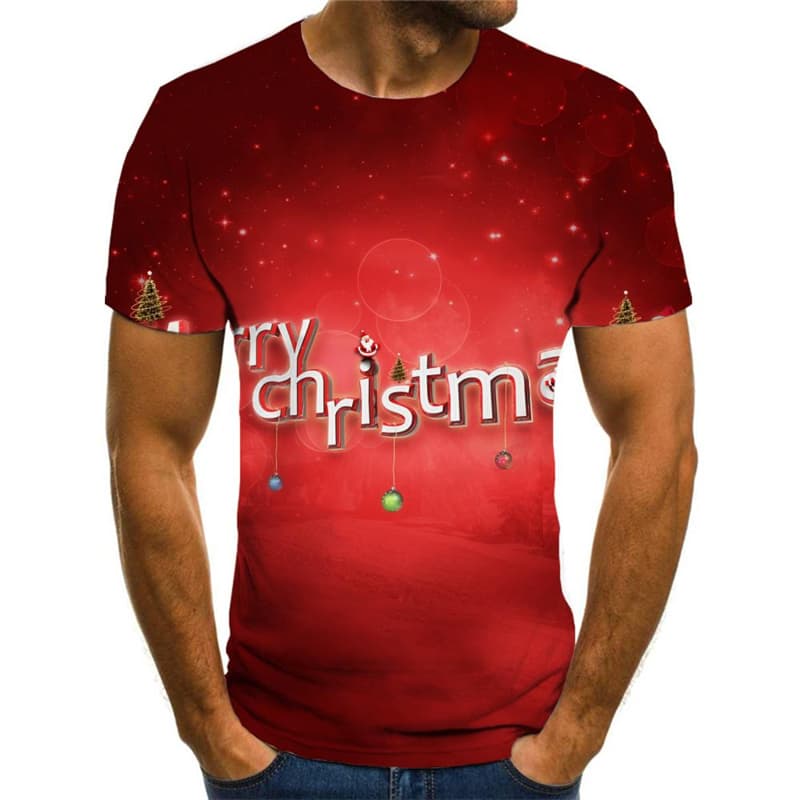 Christmas T-shirt Men New Year T-shirts 3d Red Tshirt Printed Party Shirt Print