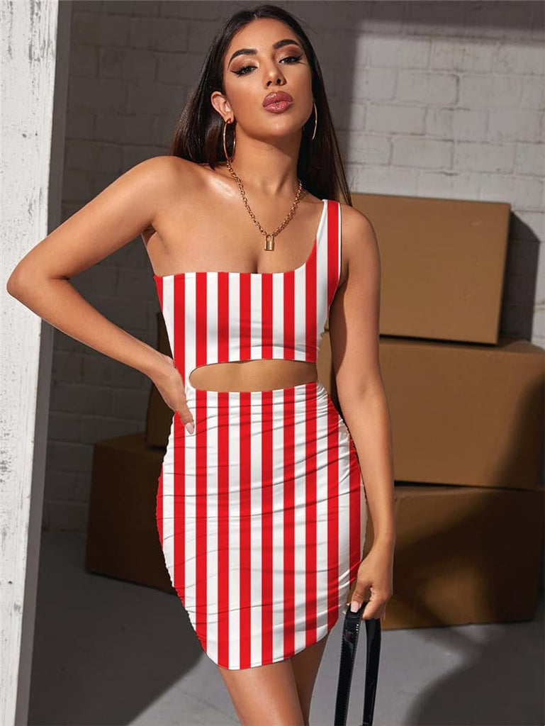 Stripe Dress Women Abstract Vestido Sexy Harajuku Halter Sleeveless Novel 3d Print