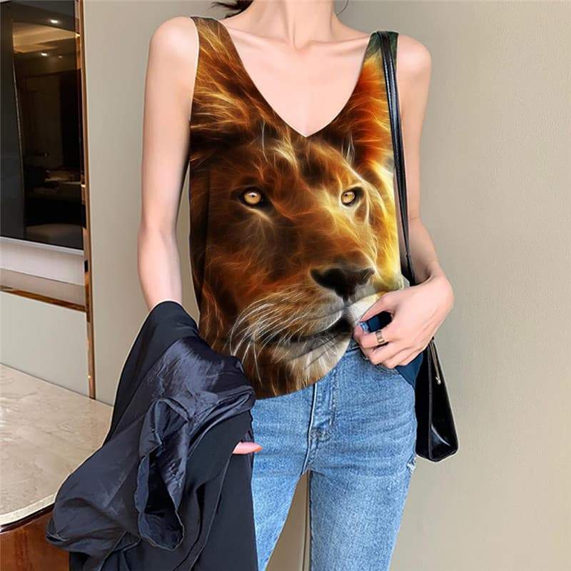 Lion Tank Top Women Animal Tank Tops Casual Anime Vest Printed Galaxy Vest Print Universe Anime Clothes - KYKU