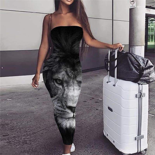 Lion Dress Women Animal Vestido Sexy Anime Bodycon Dress Harajuku Party Street sleeveless - KYKU