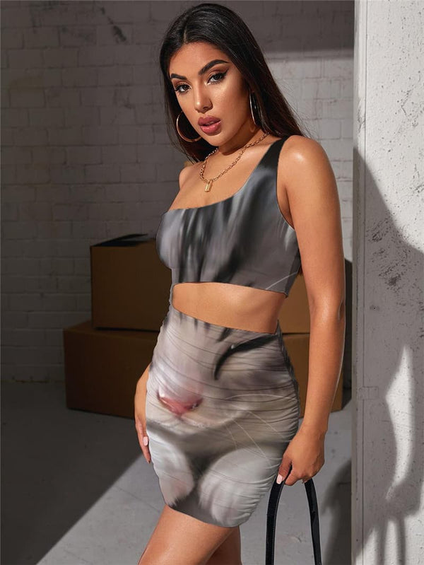 
Cat Dresses Women Animal 3d Print Lovely Pleating Harajuku Vestido Sexy
                