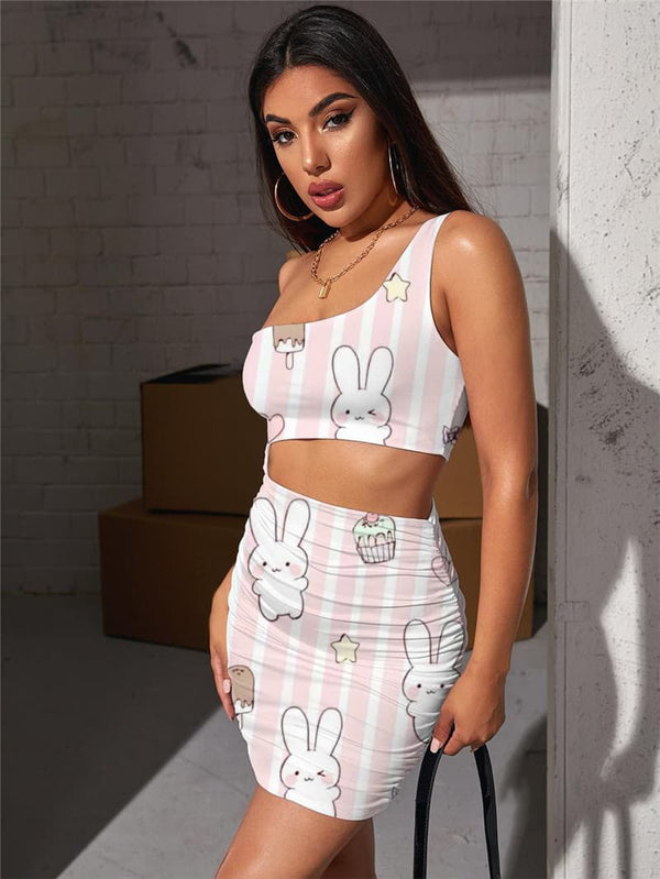 
Rabbit Dresses Women Lovely 3d Print Cake Bodycon Dress Ice Cream Pleating
                