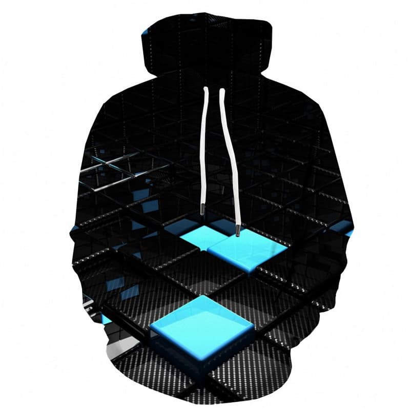 Cube Hoodie Men Geometry Hoodie Print Abstract Hoody Anime Technology Hooded Casual - KYKU