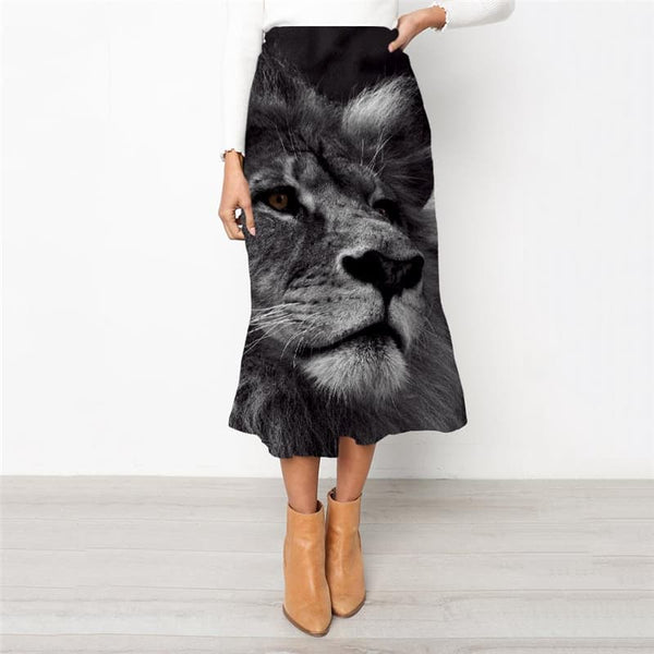 Lion Skirt Women Animal School skirt Anime High waist skirts Harajuku Skirt Ladies Black Rock Frauen - KYKU