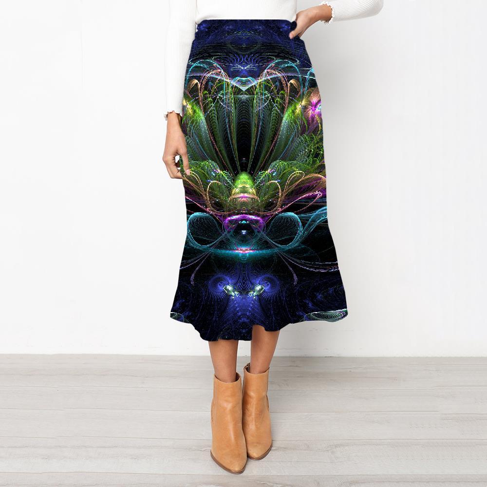 Geometric Skirt Women Psychedelic High waist skirts Vortex Skirt Ladies Flower School skirt - KYKU