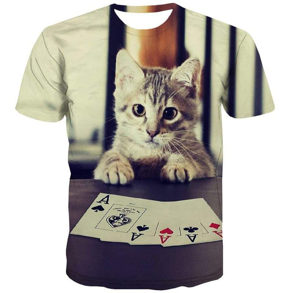 Animal T shirts Men Cat T-shirts 3d Playing Cards Tshirts Cool Funny Tshirt Printed Harajuku Tshirt Anime - KYKU