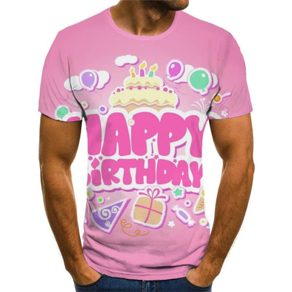 
Happy Birthday T-shirt Men Cake Funny T shirts Ice Cream Tshirts Casual Pink Tshirt Printed
                