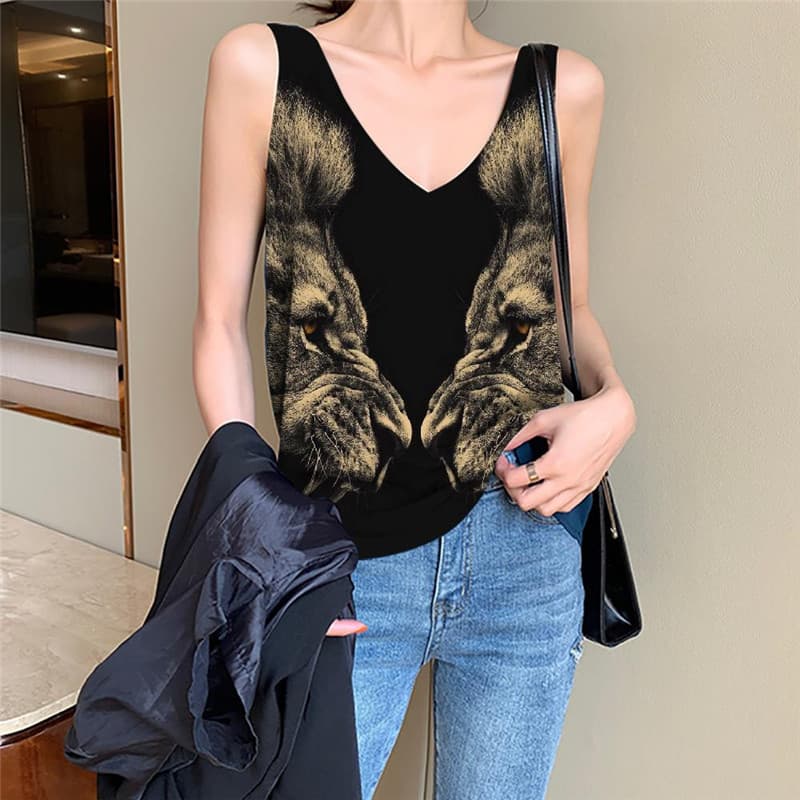 Lion Tank Top Women Animal Vest Print Anime Tank Tops Casual Ferocious Sleeveless 3d Hip Hop Anime Clothes