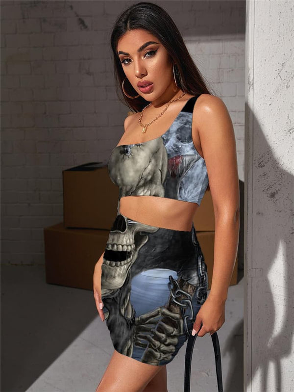 
Skull Dresses Women Skeleton 3d Print Halloween Pleating Moon Bodycon Dress
                