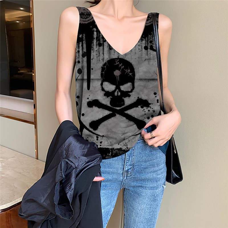 Skull Tank Top Women Punk Tank Tops Casual Wing Funny Top Black Anime Clothes Venom Vest Print - KYKU