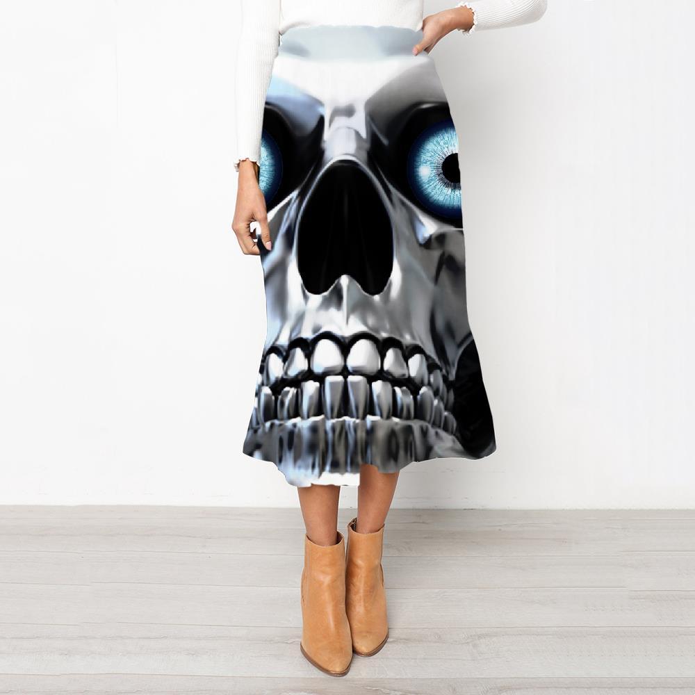 Skull Skirts Women Punk High waist skirts Metal Rock Frauen Robot Skirt Ladies - KYKU