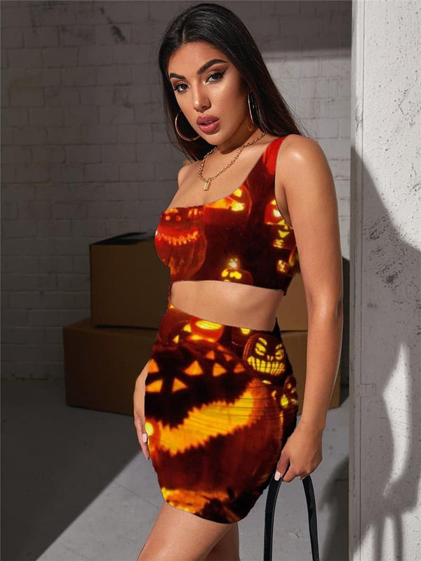 
Pumpkin Dress Women Halloween 3d Print Funny Bodycon Dress Harajuku Vestido Sexy
                