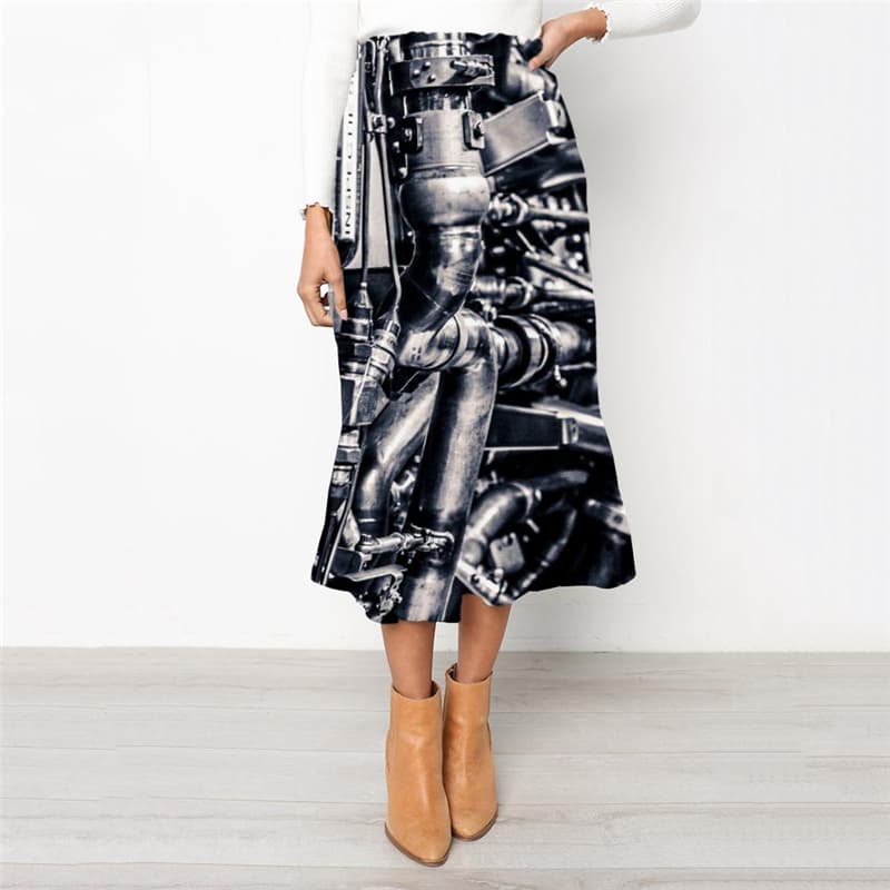 Metal Skirts Women Engine High waist skirts Gear Skirt Ladies Motorcycle Rock Frauen