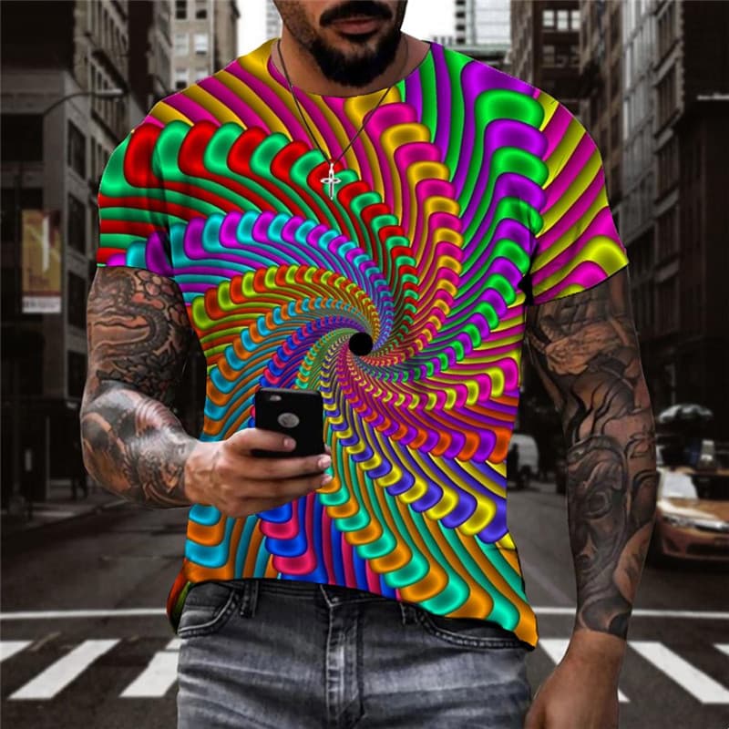 Dizziness T-shirt Men Colorful Anime Clothes Gradient Tshirts Casual Rainbow Funny T shirts