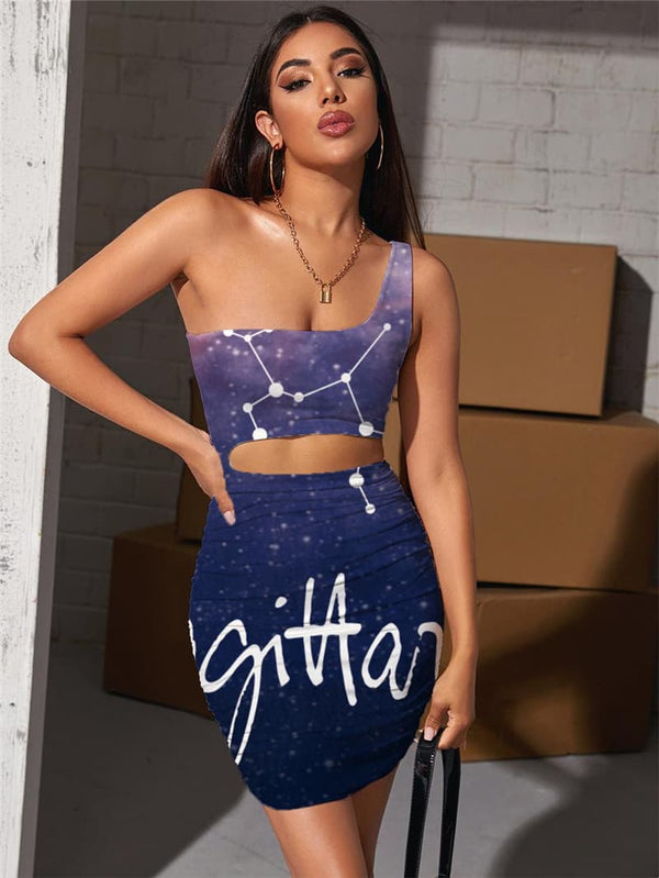 Sagittarius Dress Women Galaxy Hollow out Dresses Nebula Pleating Novel Bodycon Dress
