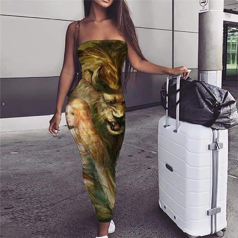 Lion Dress Women Animal 3d Print Anime Party Graffiti Vestido Sexy War Boho - KYKU