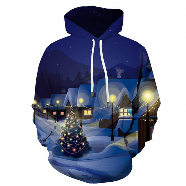 Christmas Hoodie Men New Year Hoody Anime Snow Hoodie Print Christmas Tree Sweatshirt Printed