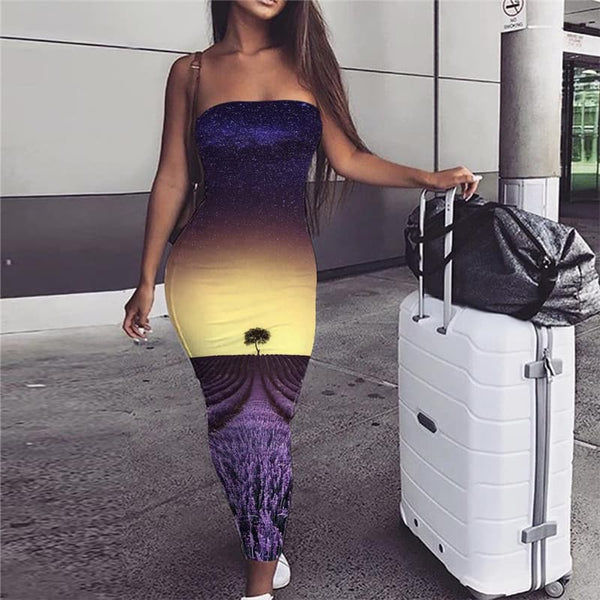 Galaxy Dress Women Space Ladies Dresses Universe Party Purple Bodycon Dress Landscape Boho