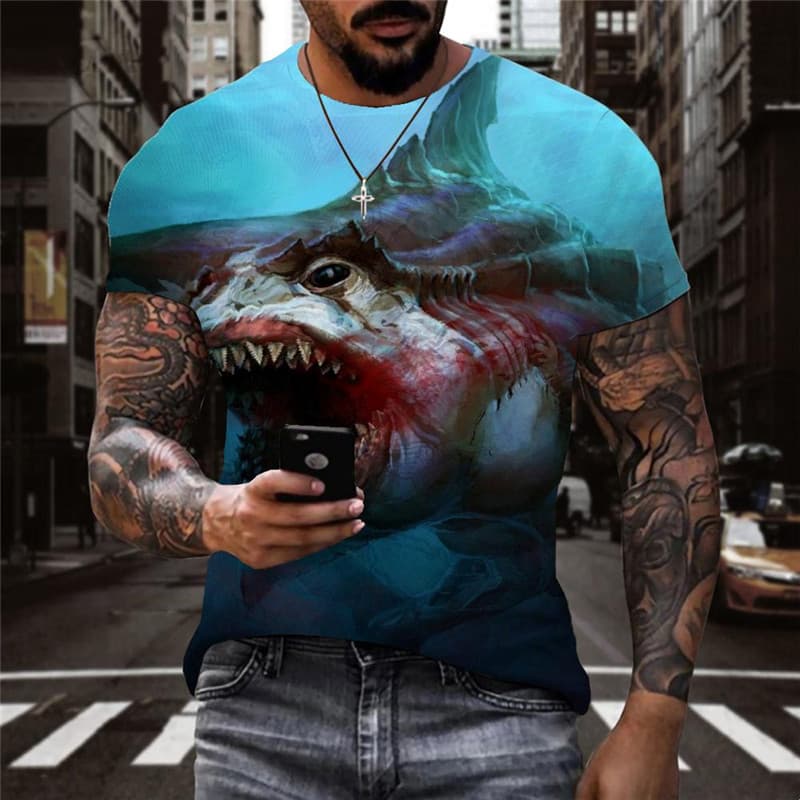 Shark T-shirt Men Ocean Anime Clothes Animal Tshirt Printed Blood Tshirts Casual