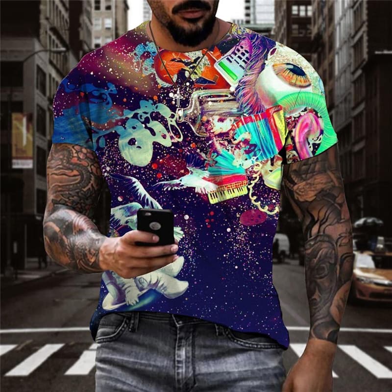 Astronaut T shirt Men Galaxy Anime Clothes Colorful Tshirt Printed Art Shirt Print