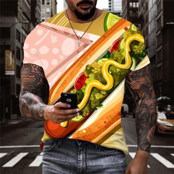 Hot Dog T shirt Men Hamburger Tshirt Printed Food Shirt Print Funny Tshirts Casual