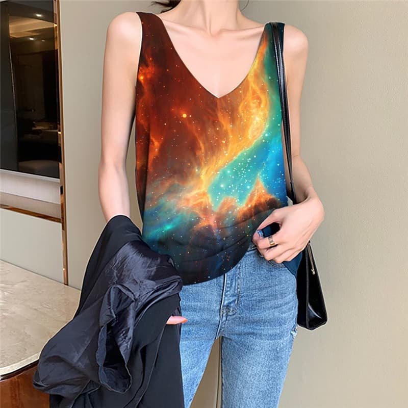 Galaxy Tank Top Women Space Funny Top Universe Vest Printed Colorful Tank Tops Casual Nebula Vest Print