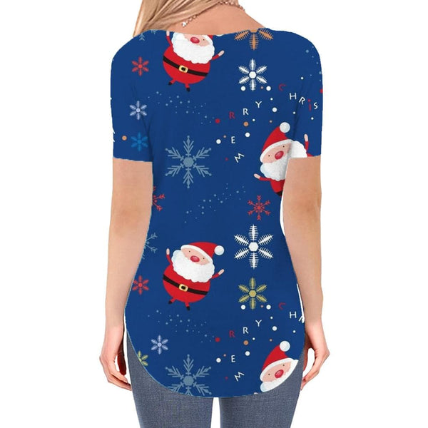 
New Year T-shirt women Santa Claus V-neck Tshirt Snowflake Tshirts Printed
                