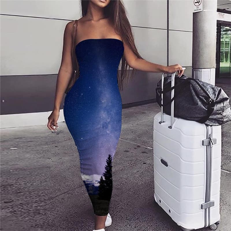 Galaxy Dress Women Space Vestido Sexy Universe 3d Print Tree Ladies Dresses Snow Mountain Sundress
