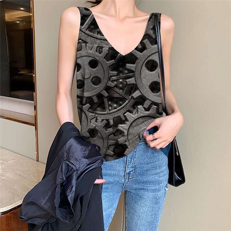 Metal Tank-Top women Engine Sleeveless 3d Gear Vest Printed Black Funny Top