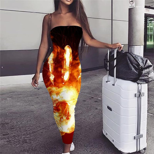 Flame Dress Women Hand Vestido Sexy Party Party Womens Clothing Vintage New