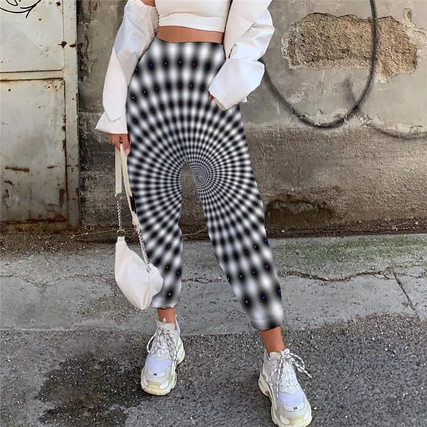 Dizziness Pants Women Black And White 3d Printed Harajuku High Waist Pants Psychedelic Jogger Pants