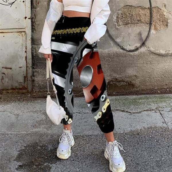 Engine Pants Women Gear Trouser Metal High Waist Pants Women Sweatpants