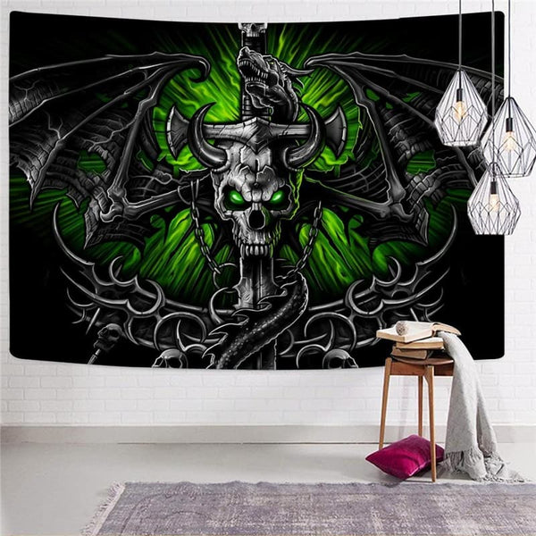 
Skull Tapestry Punk Home Tapestrys Devil Tenture Mandala Wing Tapestries Iron Chain Wall Tapestry
                
