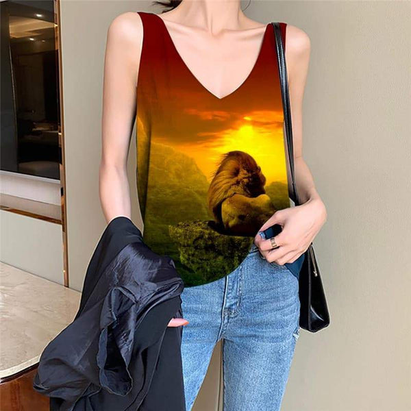 Lion Tank-Top women Animal Anime Clothes Anime Vest Print Nebula Vest Printed Sunset Tank Tops Casual - KYKU
