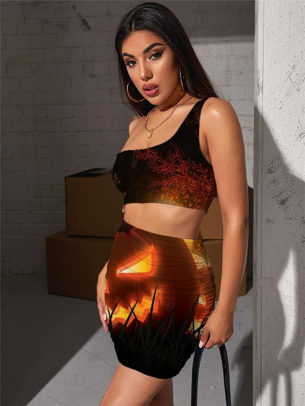 
Halloween Dresses Women Pumpkin Hollow out Dresses Tree Pleating Jesus 3d Print
                