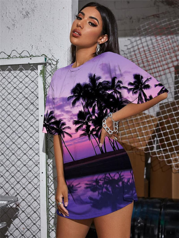 
Landscape T-shirt Women Coconut Tree Gothic Cloud T-shirts 3d Sunset Shirt Print
                