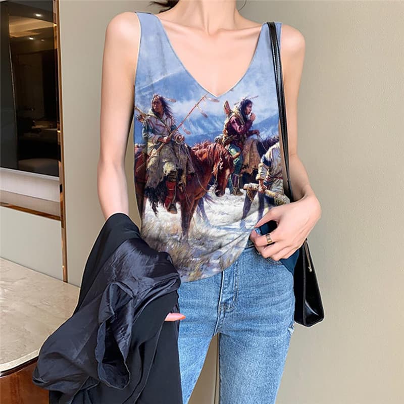 Indios Tank Top Women Horse Vest Printed Snow Sleeveless 3d  Tank Tops Casual Fishing Vest Print