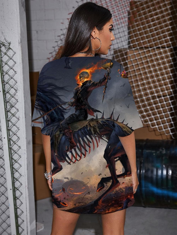 
Skull T Shirt Women Horse Summer Halloween Tshirt Printed Flame Funny T shirts Pumpkin Shirt Print
                